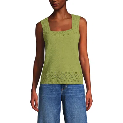 Lands' End Pointelle Square Neck Tank Sweater In Green