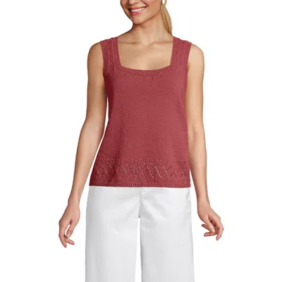Lands' End Pointelle Square Neck Tank Sweater In Red