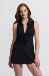 Lands' End Polo Collar Tie Front Swim Dress Swimsuit In Black