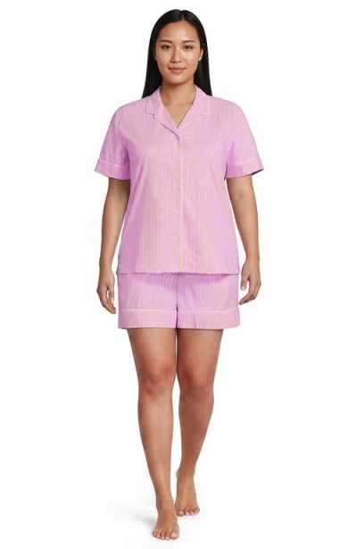 Lands' End Poplin 2 Piece Pajama Set In Aster Pink/winter Pear Stripe