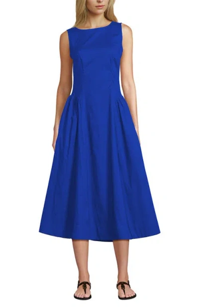 Lands' End Poplin Boatneck Midi Dress In Blue