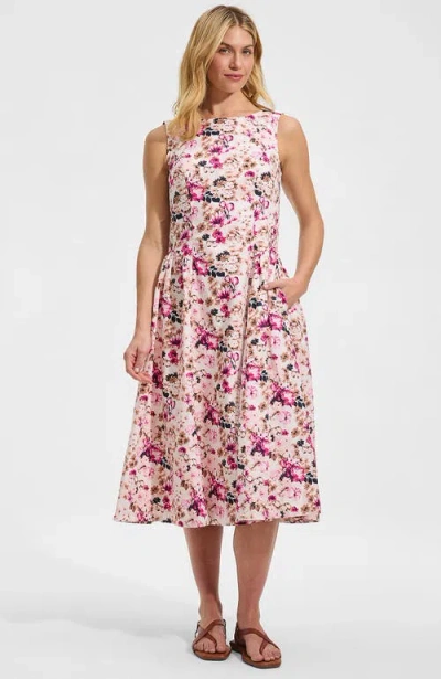Lands' End Poplin Boatneck Midi Dress In Pink