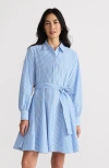Lands' End Poplin Button Front Dress With Godets In Blue/white Mini Stripe