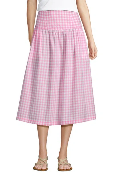 Lands' End Poplin Drop Waist Midi Skirt In Pink