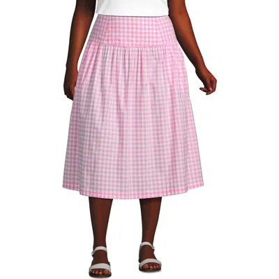 Lands' End Poplin Drop Waist Midi Skirt In Pink