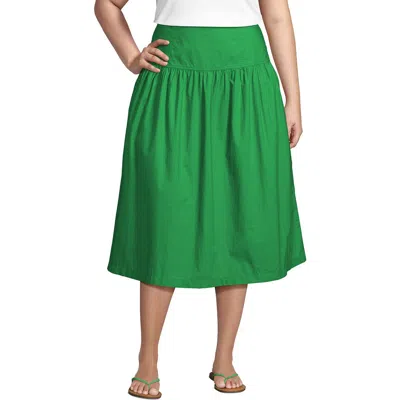 Lands' End Poplin Drop Waist Midi Skirt In Vibrant Clover