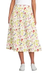 Lands' End Poplin Drop Waist Midi Skirt In White Multi Garden Floral