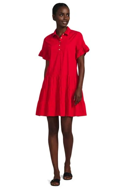 Lands' End Poplin Flutter Sleeve Knee Length Popover Dress In Compass Red