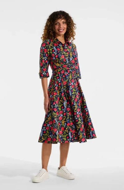 Lands' End Poplin Midi Wrap Front Dress In Multi