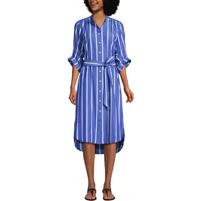 Lands' End Poplin Oversized Puff Sleeve Midi Shirt Dress