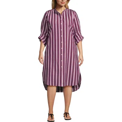 Lands' End Poplin Oversized Puff Sleeve Midi Shirt Dress In Purple