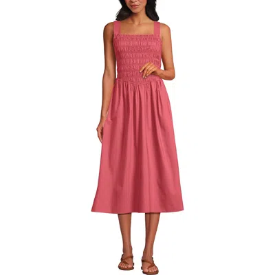 Lands' End Poplin Smocked Bodice Midi Dress In Multi