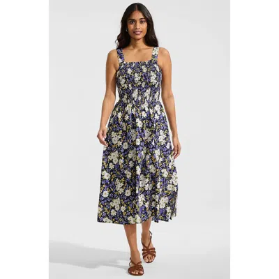 Lands' End Poplin Smocked Bodice Midi Dress In Multi