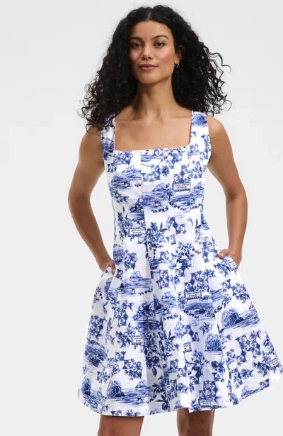 Lands' End Princess Seam Poplin Above The Knee Dress In Blue