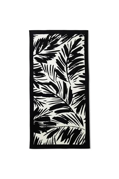 Lands' End Printed Velour Beach Towel In Black