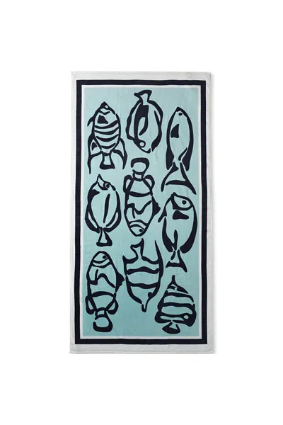 Lands' End Printed Velour Beach Towel In Blue
