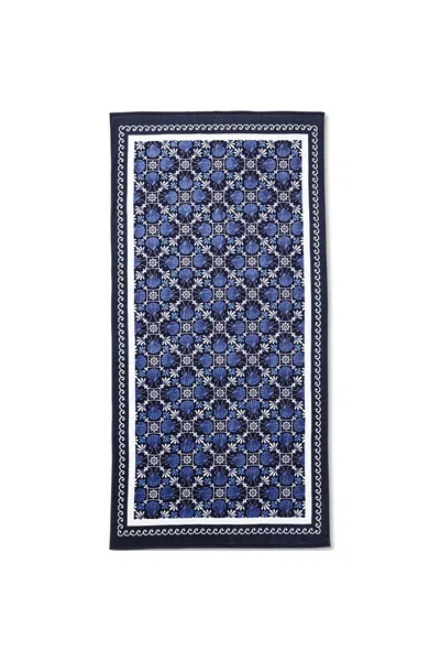 Lands' End Printed Velour Beach Towel In Blue