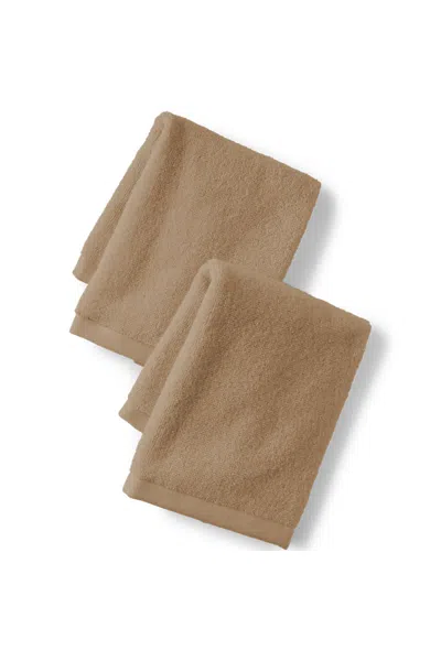 Lands' End Quick-dry Cotton 2-piece Washcloth Set In Brown