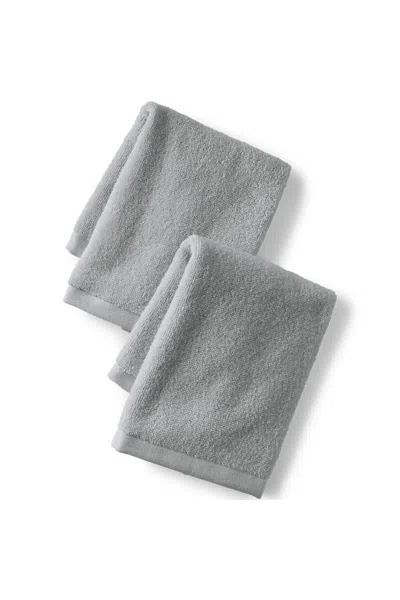Lands' End Quick-dry Cotton 2-piece Washcloth Set In Gray