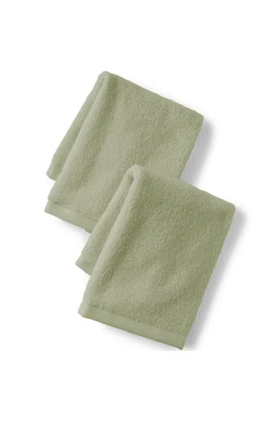 Lands' End Quick-dry Cotton 2-piece Washcloth Set In Green