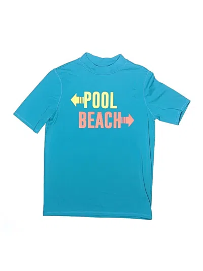 Pre-owned Lands' End Kids'  Rash Guard In Teal