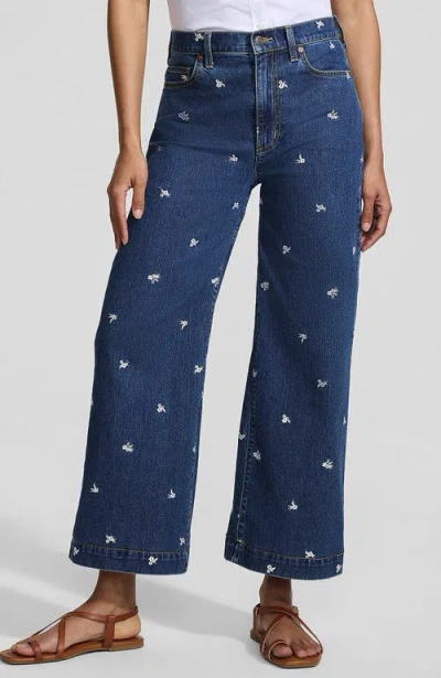 Lands' End Recover Denim High Rise Wide Leg Crop Jeans In Blue