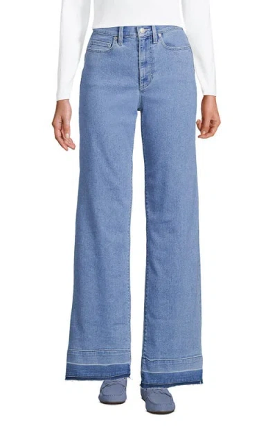 Lands' End Recover High Rise Wide Leg Blue Jeans In Hutton Blue Wash Released Hem
