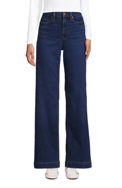 Lands' End Recover High Rise Wide Leg Blue Jeans In Port Indigo