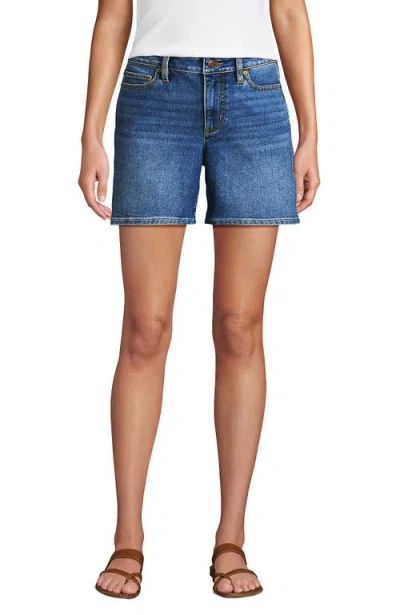 Lands' End Recover Mid Rise 7" Jean Shorts In Indigo Tide Blue