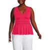 Lands' End Regular Size Sleeveless Lwcm Lattice Peplum Vneck Top In Pink