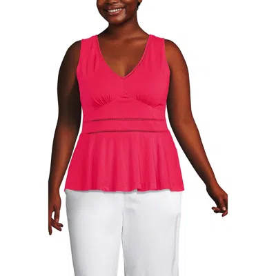 Lands' End Regular Size Sleeveless Lwcm Lattice Peplum Vneck Top In Pink