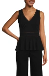 Lands' End Regular Size Sleeveless Lwcm Lattice Peplum Vneck Top In Black