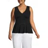 Lands' End Regular Size Sleeveless Lwcm Lattice Peplum Vneck Top In Black