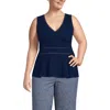 Lands' End Regular Size Sleeveless Lwcm Lattice Peplum Vneck Top In Deep Sea Navy