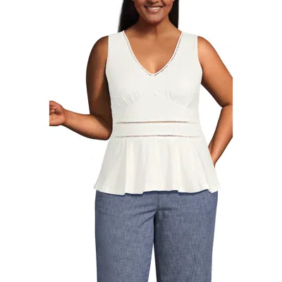 Lands' End Regular Size Sleeveless Lwcm Lattice Peplum Vneck Top In Ivory