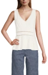 Lands' End Regular Size Sleeveless Lwcm Lattice Peplum Vneck Top In Ivory