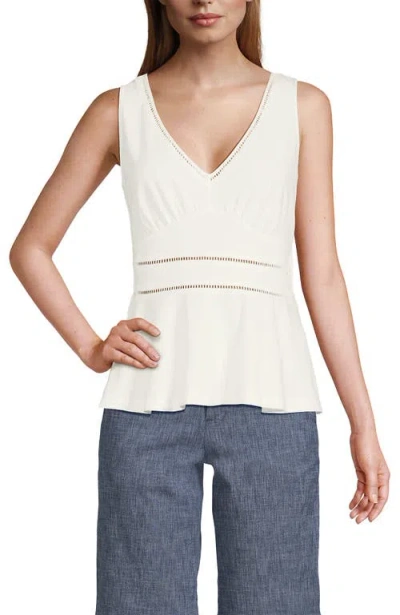 Lands' End Regular Size Sleeveless Lwcm Lattice Peplum Vneck Top In Ivory