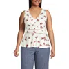 Lands' End Regular Size Sleeveless Lwcm Lattice Peplum Vneck Top In Ivory/poppy Bouquet