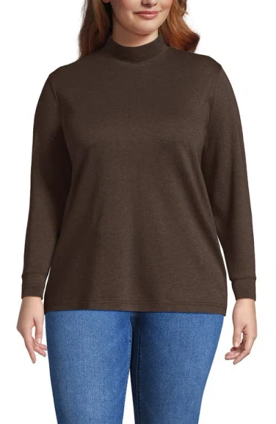Lands' End Relaxed Cotton Long Sleeve Mock Turtleneck In Brown