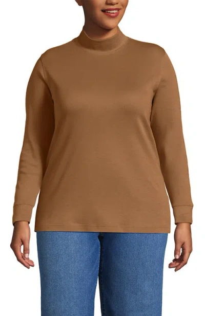 Lands' End Relaxed Cotton Long Sleeve Mock Turtleneck In Brown