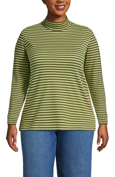 Lands' End Relaxed Cotton Long Sleeve Mock Turtleneck In Green
