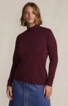 Lands' End Relaxed Cotton Long Sleeve Mock Turtleneck In Purple