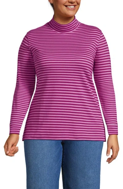 Lands' End Relaxed Cotton Long Sleeve Mock Turtleneck In Purple