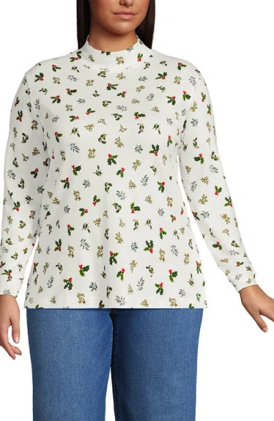 Lands' End Relaxed Cotton Long Sleeve Mock Turtleneck In Gold