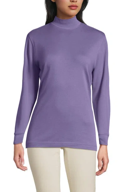 Lands' End Relaxed Cotton Long Sleeve Mock Turtleneck In Purple