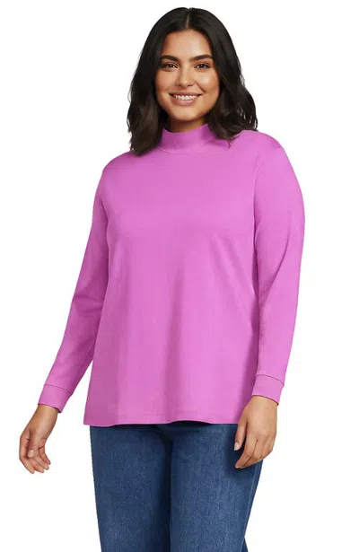 Lands' End Relaxed Cotton Long Sleeve Mock Turtleneck In Pink