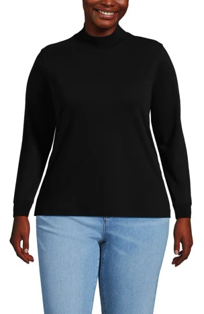 Lands' End Relaxed Cotton Long Sleeve Mock Turtleneck In Black