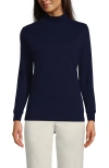 Lands' End Relaxed Cotton Long Sleeve Mock Turtleneck In Blue