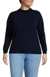 Lands' End Relaxed Cotton Long Sleeve Mock Turtleneck In Blue