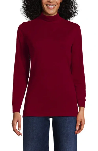 Lands' End Relaxed Cotton Long Sleeve Mock Turtleneck In Burgundy